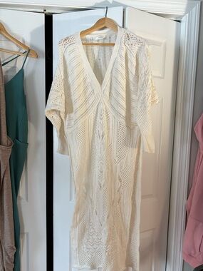 Anthropologie Women’s Ivory Crochet Swim Cover-Up/dress/kaftan